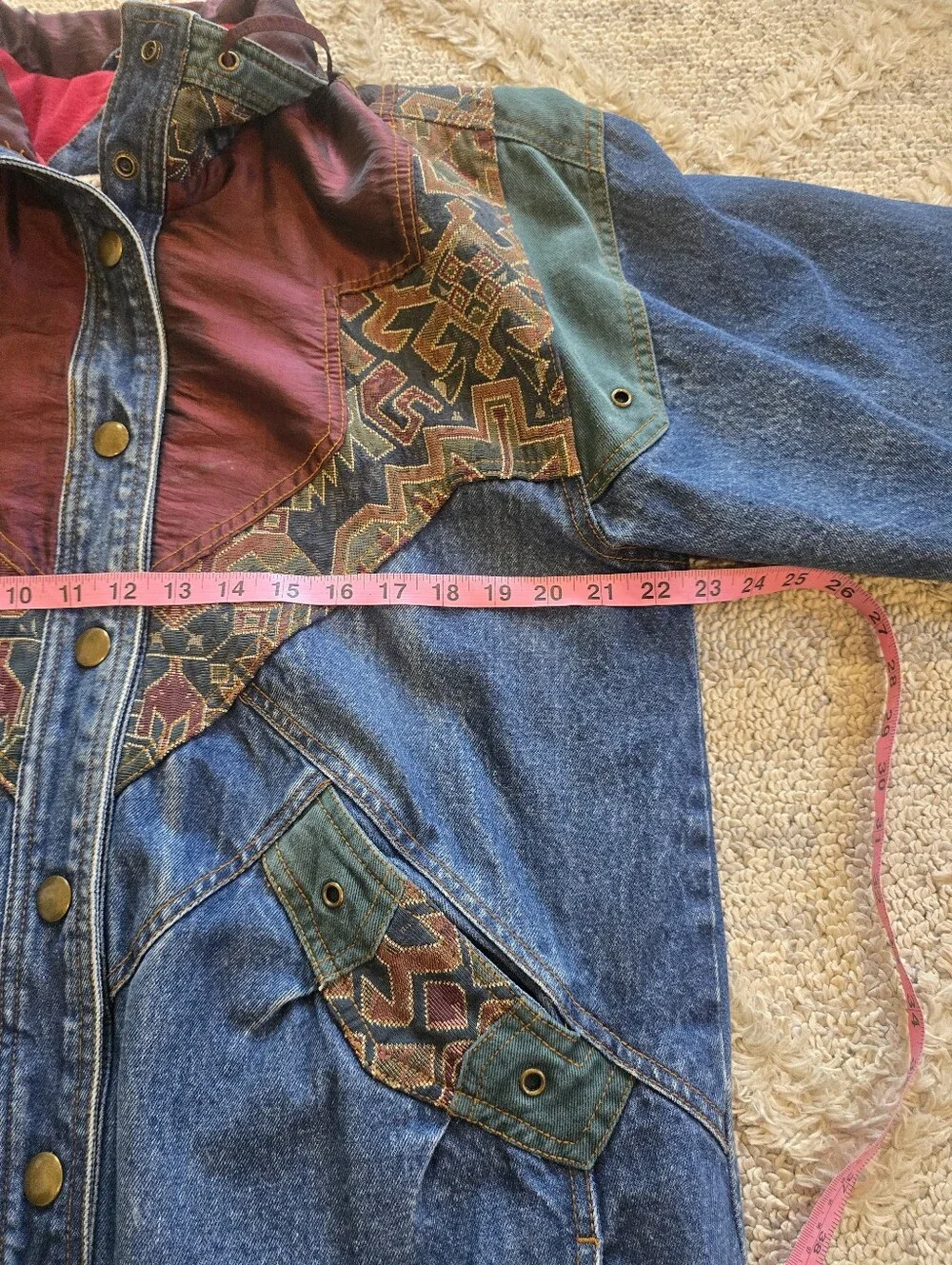 Vintage Two Twenty Western Denim Jacket Women’s Medium Aztec Pattern Jean Coat